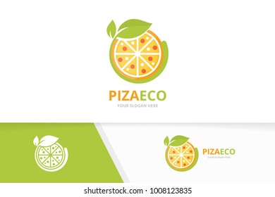 Vector pizza and leaf logo combination. Food and eco symbol or icon. Unique pizzeria and organic logotype design template.