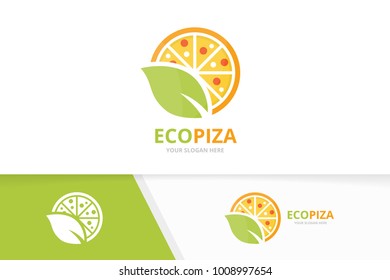 Vector pizza and leaf logo combination. Food and eco symbol or icon. Unique pizzeria and organic logotype design template.
