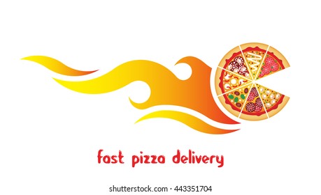 Vector pizza logo. Flat pizza delivery banner. Vector fast food. 