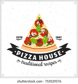 Vector pizza logo for pizzeria, menu, packaging, branding and identity