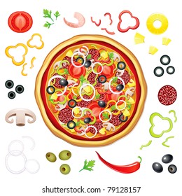 Vector pizza with many isolated components