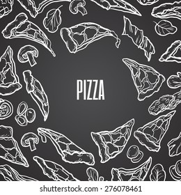 Vector pizza menu background for bar and restaurants. Chalkboard background. Italian cuisine.