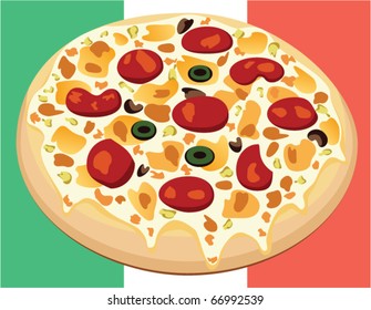 Vector Pizza On Italian Flag