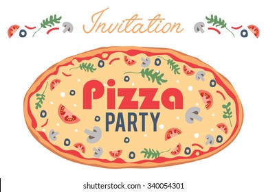 Vector Pizza Party Invitation Poster Flyer Card. Dinner. Social Event. Invite. Italian. Bring Your Own Topping.