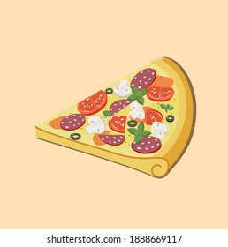  vector pizza with salami and cheese, hot food poster, sticker for cafe menu, pizzeria, textile design