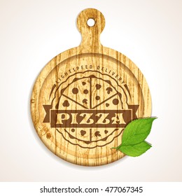 vector pizza seal pattern of pizzeria on timber carving board cut classical white rapid original texture italia isolated abstract scene nutrient wood space pure sign delicious wooden partnership carvi