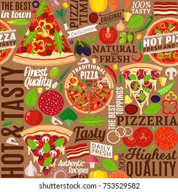 Vector pizza seamless pattern or background