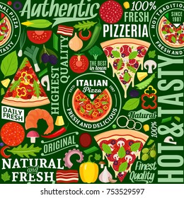 Vector pizza seamless pattern or background