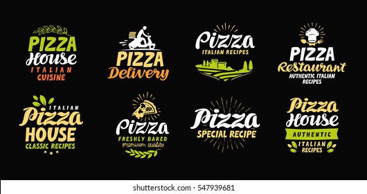 Vector pizza set icons, labels, symbols, signs, design elements