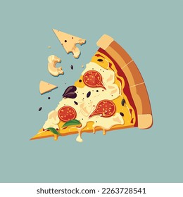 Vector the Pizza slice cartoon style flat Illustration
