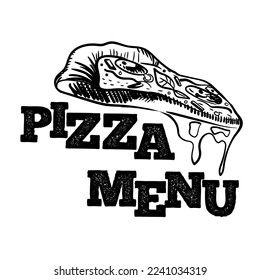 Vector Pizza slice drawing. Hand drawn pizza illustration. Great for menu, poster or label.