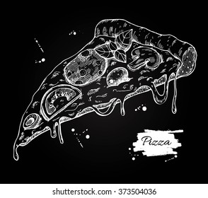 Vector Pizza slice drawing. Hand drawn pizza illustration. Great for menu, poster or label.