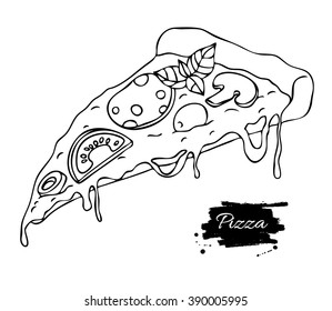 Vector Pizza Slice Drawing Hand Drawn Stock Vector (Royalty Free ...