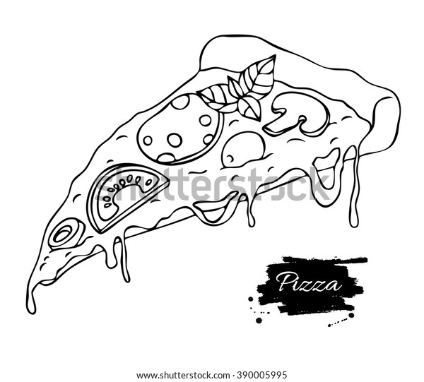 Vector Pizza Slice Drawing Hand Drawn Stock Vector (Royalty Free) 390005995