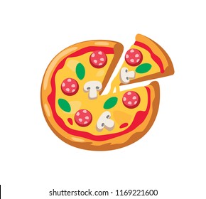 Vector pizza and slice. Flat style illustration