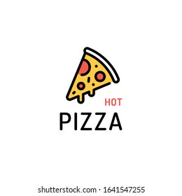 Vector pizza slice logo template. Line fast food label illustration. Flat pizzeria logotype background. Modern concept for italian restaurant, cafe, delivery