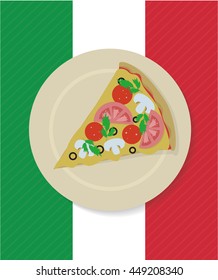 Vector pizza slice on the plate