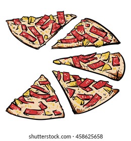 Vector pizza slice on a white background. Pizza vector illustration.