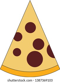 VECTOR PIZZA SLICE WITH ROUND PEPPERONI ON TOP YELLOW COLOR AND REDDISH BROWN