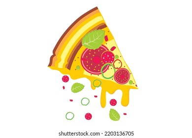 Vector pizza. Pizza slices. Melted pizza cheese. Vector illustration of delicious pizza food