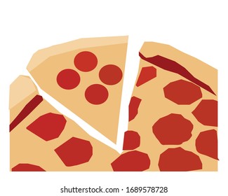 Vector pizza slices on a plate with delicious cheese and sausages