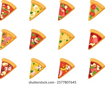 Vector pizza slices set. Cartoon pizza slice illustrations