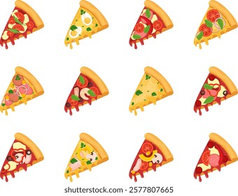 Vector pizza slices set. Cartoon pizza slice illustrations