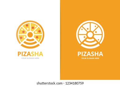 Vector pizza and wifi logo combination. Food and signal symbol or icon. Unique pizzeria and radio, internet logotype design template.