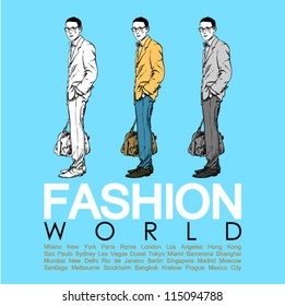 Vector placard with young stylish guy.
