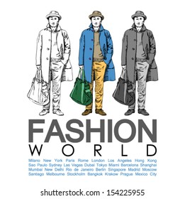 Vector placard with young stylish guy.