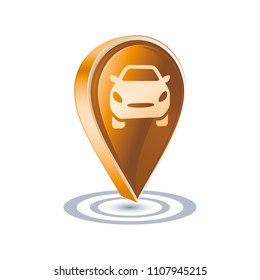 Vector place pointer with car icon indicating the location of the car