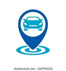 Vector place pointer icon that indicates the location of a car
