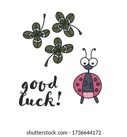 Vector placement print with ladybug. Good luck print. Great for t-shirt, fashion, stickers, social media.
