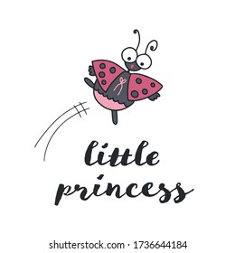 Vector placement print with ladybug. Princess print. Great for t-shirt, fashion, stickers, social media.
