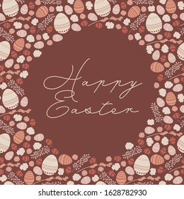 Vector placement print in pink and red. Happy Easter greetings. Great for cards, social media, sticker, matrketing.
