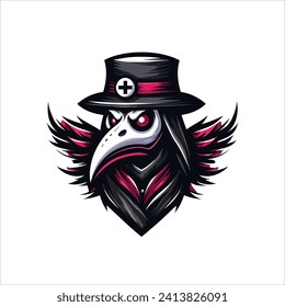 Vector Plague doctor mascot logo design with modern illustration concept style for t-shirt printing and badge emblem