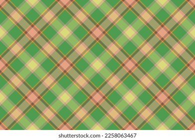 Vector plaid background. Check pattern seamless. Tartan textile fabric texture in orange and green colors.