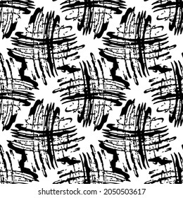 Vector Plaid Brush Seamless Pattern Grange Minimalist Check Geometric Design in Black Color. Modern Grung Collage Background for kids fabric and textile