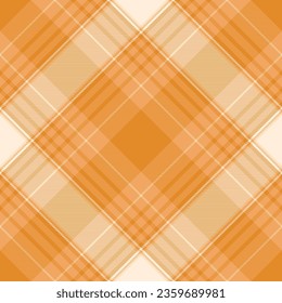 Vector plaid fabric of check texture pattern with a tartan seamless background textile in orange and sandy brown colors.