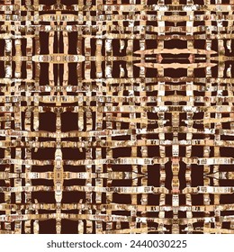 vector, plaid, geometric, abstract motif of birch, pine, tree bark lines on dark brown background. Brown, sandy, white. Perfect for home decoration, interior design