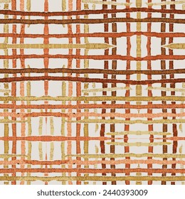 vector, plaid, geometric, abstract motif of embroidered woven bands of earth colors, on light background. Brown, mustard yellow, sandy, white. Perfect for home decoration, interior design