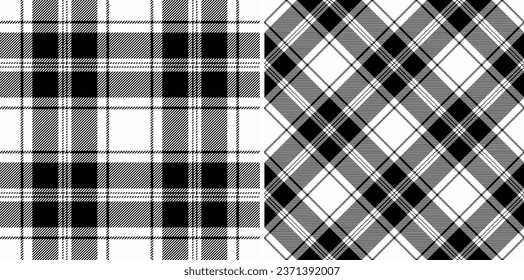 Patrón vectorial de tejido tartán de tela con fondo de textura transparente conjunto en colores monocromos.