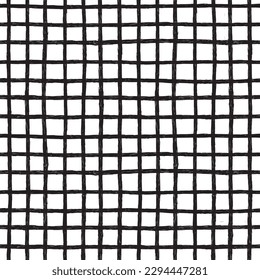 Vector plaid pattern. Seamless vector background created digitally with a tablet. Seamless hand drawn checkered print. Irregular composition. Black and white illustration