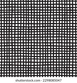 Vector plaid pattern. Seamless vector background created digitally with a tablet. Seamless hand drawn checkered print. Irregular composition. Black and white illustration