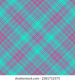 Patrón de gránulos vectoriales. Tejidos de color tartán sin foco. Comprobación de fondo de textura textil en color cian y violeta.