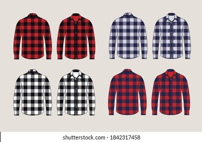 Vector plaid shirts patterned front and back view design