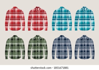 Vector plaid shirts patterned front and back view design