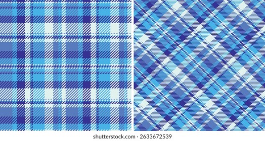 Vector plaid tartan of textile pattern texture with a seamless check fabric background. Set in sea colours. Custom geometry in multicolored fashion.