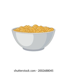 Vector Plain Noodles Illustration, Noodles in White Bowl Isolated on White Background.