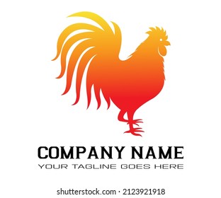 vector plain rooster logo design in red to orange, can be used for logos, farms, etc